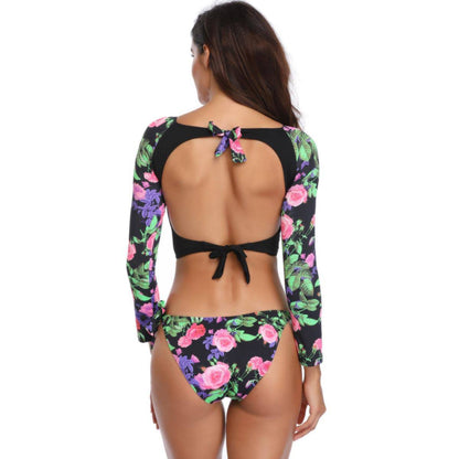 Backless Long Sleeve Bikini Swimsuit Women Sunscreen Swimwear - Urban Trend Fashion