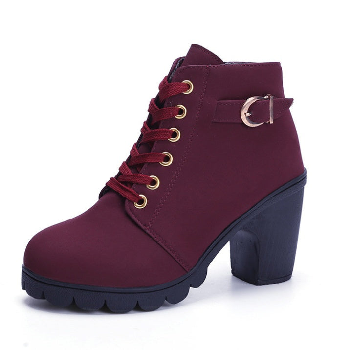 Cuculus New Spring Winter Women Boots High Quality Solid Lace-up European Ladies shoes PU Fashion high heels Boots 656 - Urban Trend Fashion