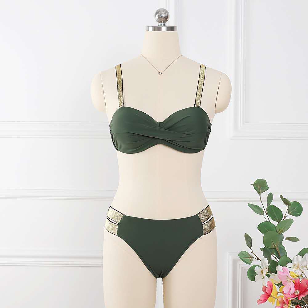 Mid-Waist Bandeau Gather Cup Bikini - Urban Trend Fashion