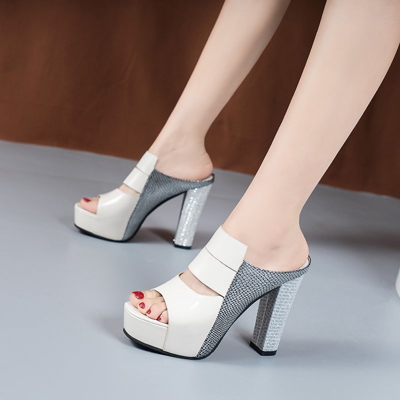 Fish Mouth Thick Heels Wear High-heeled Slippers - Urban Trend Fashion