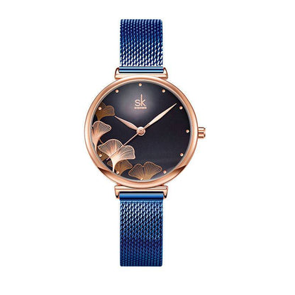 Mesh Belt Ladies Watch Rose Gold Ginkgo Leaf Pattern Female Fashion Waterproof Quartz Watch K0139 - Urban Trend Fashion