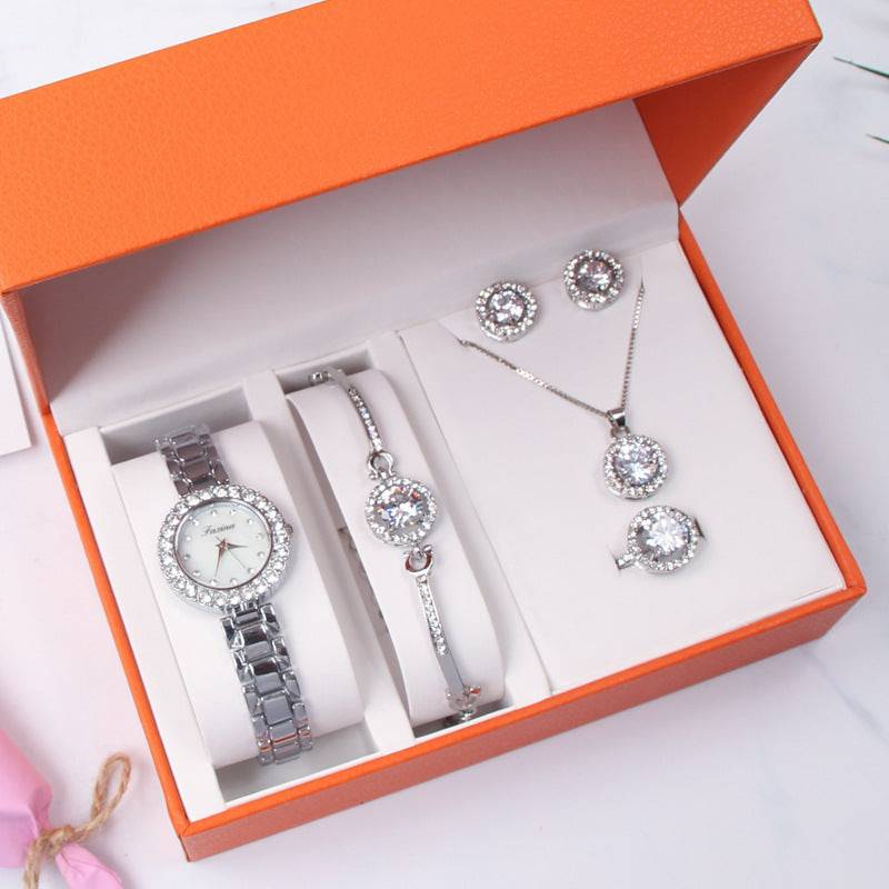 Five-piece Set Vibrato Live Diamond-encrusted Fashion Trend Quartz Watch Watch Set - Urban Trend Fashion