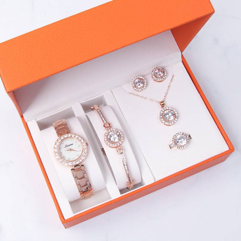 Five-piece Set Vibrato Live Diamond-encrusted Fashion Trend Quartz Watch Watch Set - Urban Trend Fashion