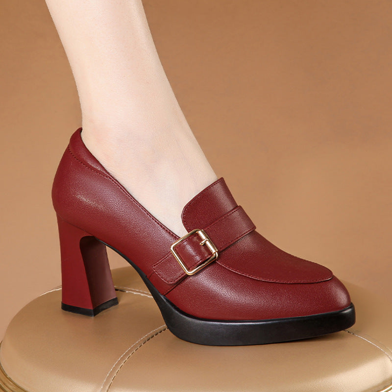 Comfortable European And American Low-cut Fashion Square Buckle British Style High Heels - Urban Trend Fashion