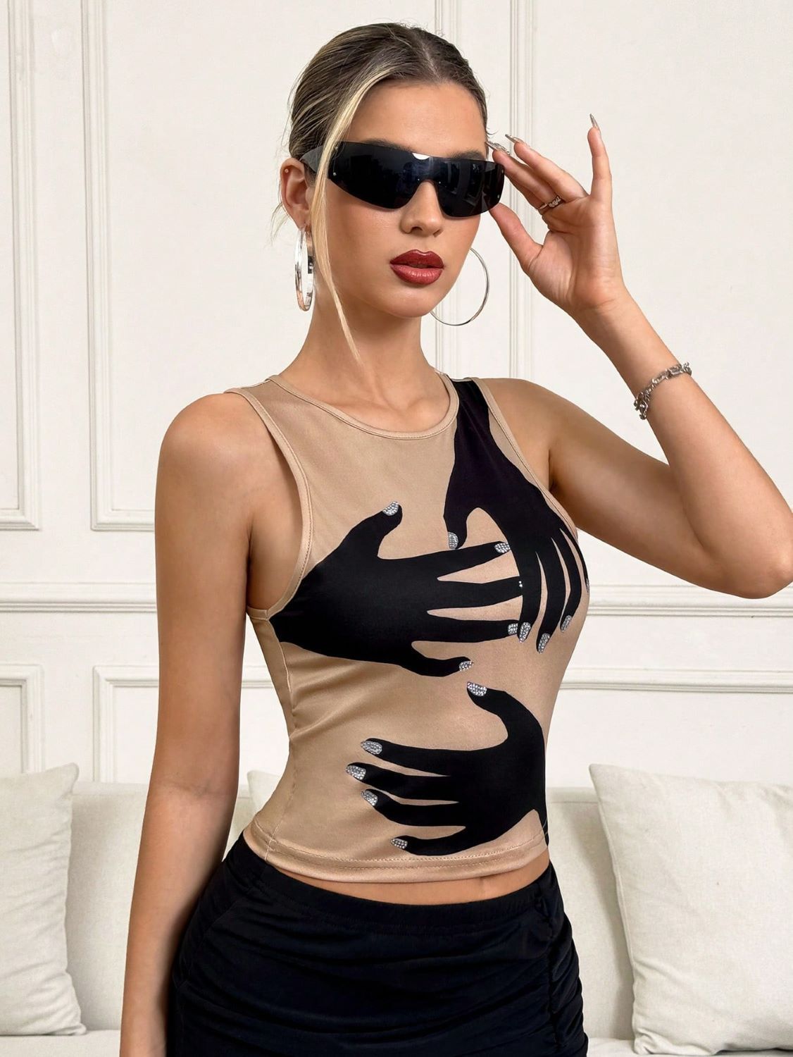 Y2K Printed Tank Vest INS Fashion Streetwear Round Neck Sleeveless Top Summer Women's Clothing