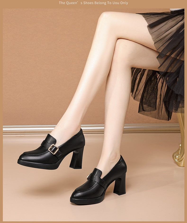 Comfortable European And American Low-cut Fashion Square Buckle British Style High Heels - Urban Trend Fashion