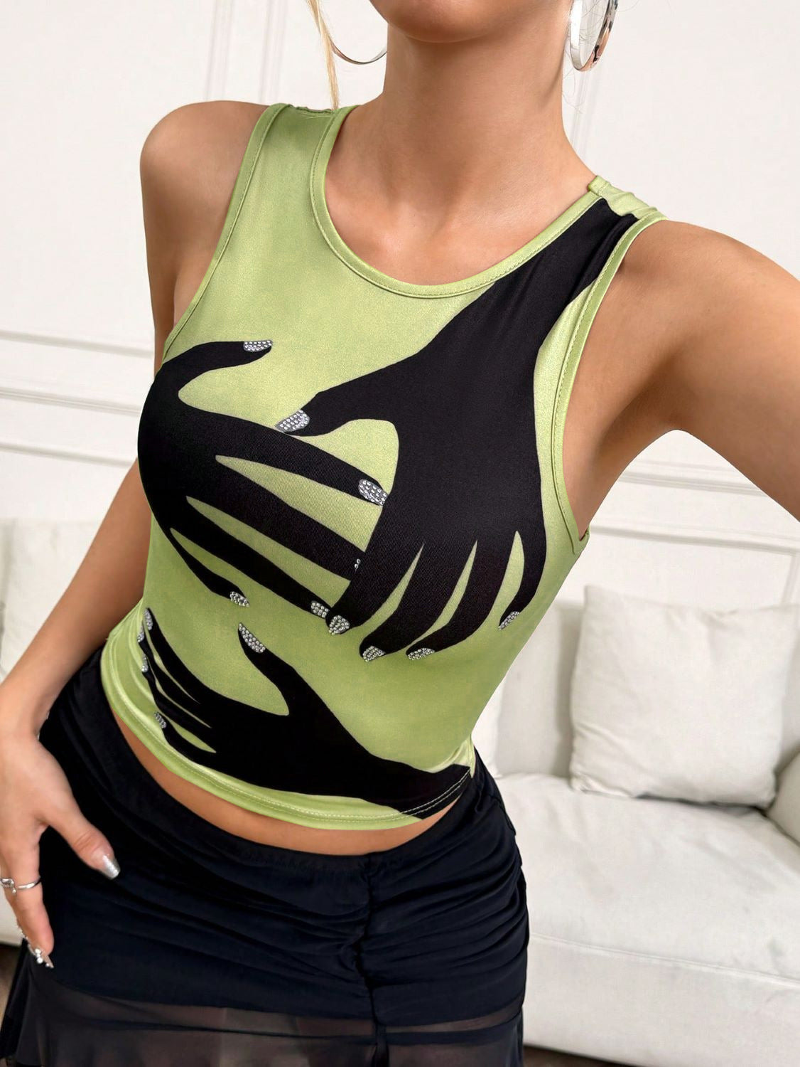 Y2K Printed Tank Vest INS Fashion Streetwear Round Neck Sleeveless Top Summer Women's Clothing