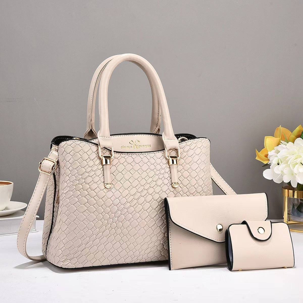 Woven Texture Three-piece Set Large Capacity One Shoulder Combination Bags - Urban Trend Fashion