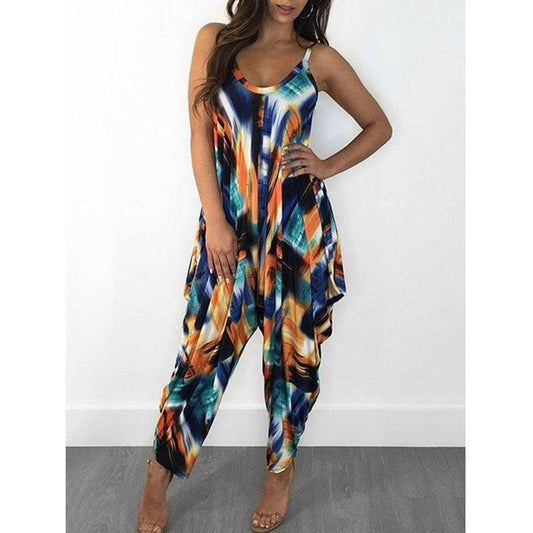 Printed Loose Suspenders Women Jumpsuit - Urban Trend Fashion