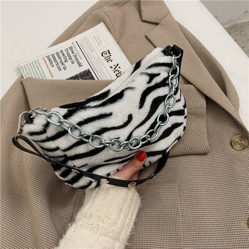 Leopard Pattern Plush Bag Personality Diagonal Women Bag Chain Bag Bag Shoulder - Urban Trend Fashion