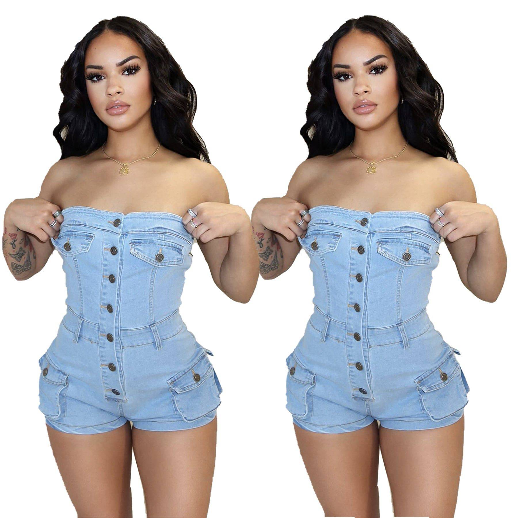 Denim Jumpsuit Tube Top Stretch Women - Urban Trend Fashion