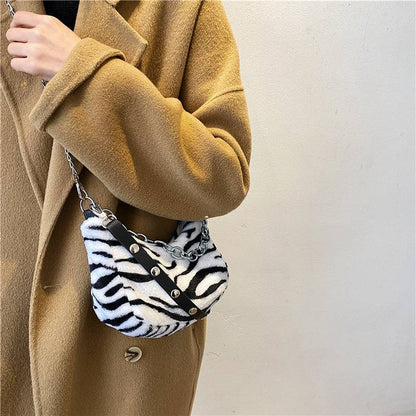 Leopard Pattern Plush Bag Personality Diagonal Women Bag Chain Bag Bag Shoulder - Urban Trend Fashion