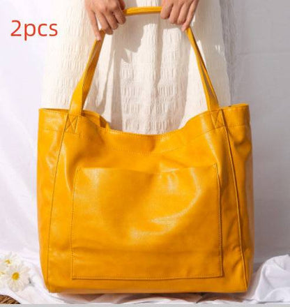 Retro Large Capacity Shoulder Bag With Big Pocket Oil Wax Leather Totes Fashion Daily Shopping Handbags - Urban Trend Fashion