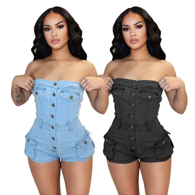 Denim Jumpsuit Tube Top Stretch Women - Urban Trend Fashion