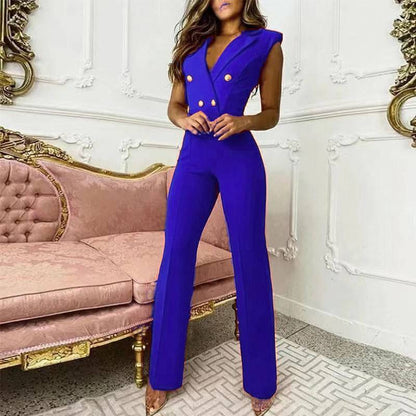 V-neck Houndstooth Jumpsuit Professional Wear Women - Urban Trend Fashion