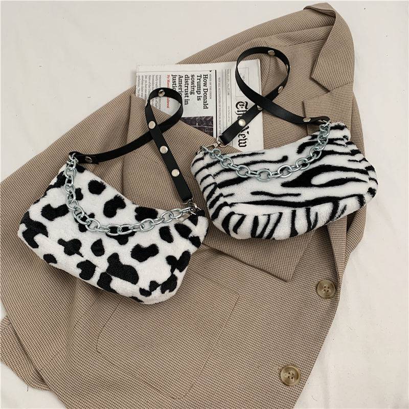 Leopard Pattern Plush Bag Personality Diagonal Women Bag Chain Bag Bag Shoulder - Urban Trend Fashion