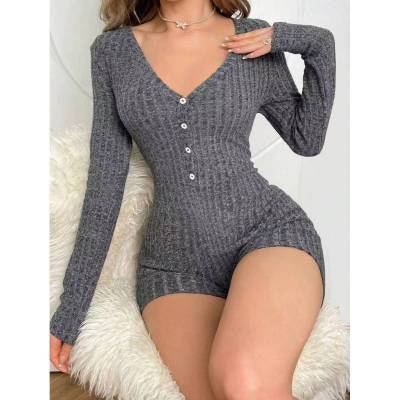 Casual Slim Women Rib Knitted Jumpsuit - Urban Trend Fashion