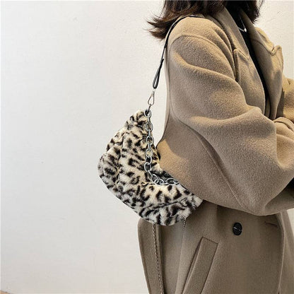 Leopard Pattern Plush Bag Personality Diagonal Women Bag Chain Bag Bag Shoulder - Urban Trend Fashion