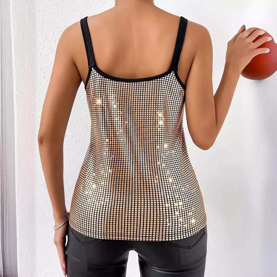 Summer Sequined Suspender Chain Vest Top Women's  Clothing