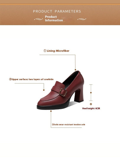 Comfortable European And American Low-cut Fashion Square Buckle British Style High Heels - Urban Trend Fashion