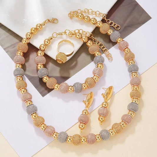 5Pcs Fashionable Metallic Beaded Necklaces Two Color Gold Bead Earrings Bracelets Suitable For Daily Wear Holiday Jewelry Gifts - Urban Trend Fashion