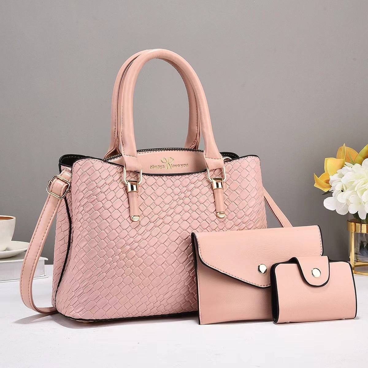 Woven Texture Three-piece Set Large Capacity One Shoulder Combination Bags - Urban Trend Fashion