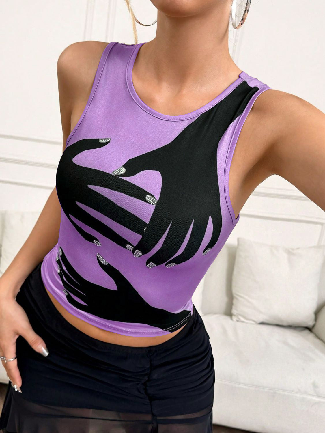 Y2K Printed Tank Vest INS Fashion Streetwear Round Neck Sleeveless Top Summer Women's Clothing