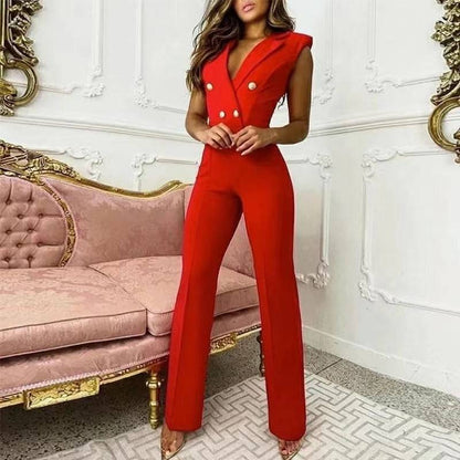 V-neck Houndstooth Jumpsuit Professional Wear Women - Urban Trend Fashion