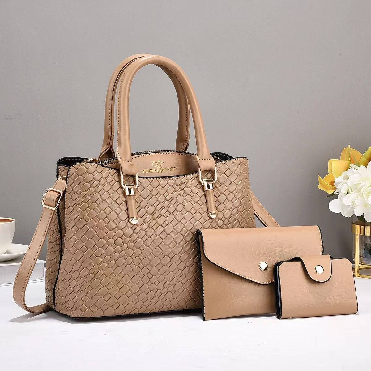 Woven Texture Three-piece Set Large Capacity One Shoulder Combination Bags - Urban Trend Fashion