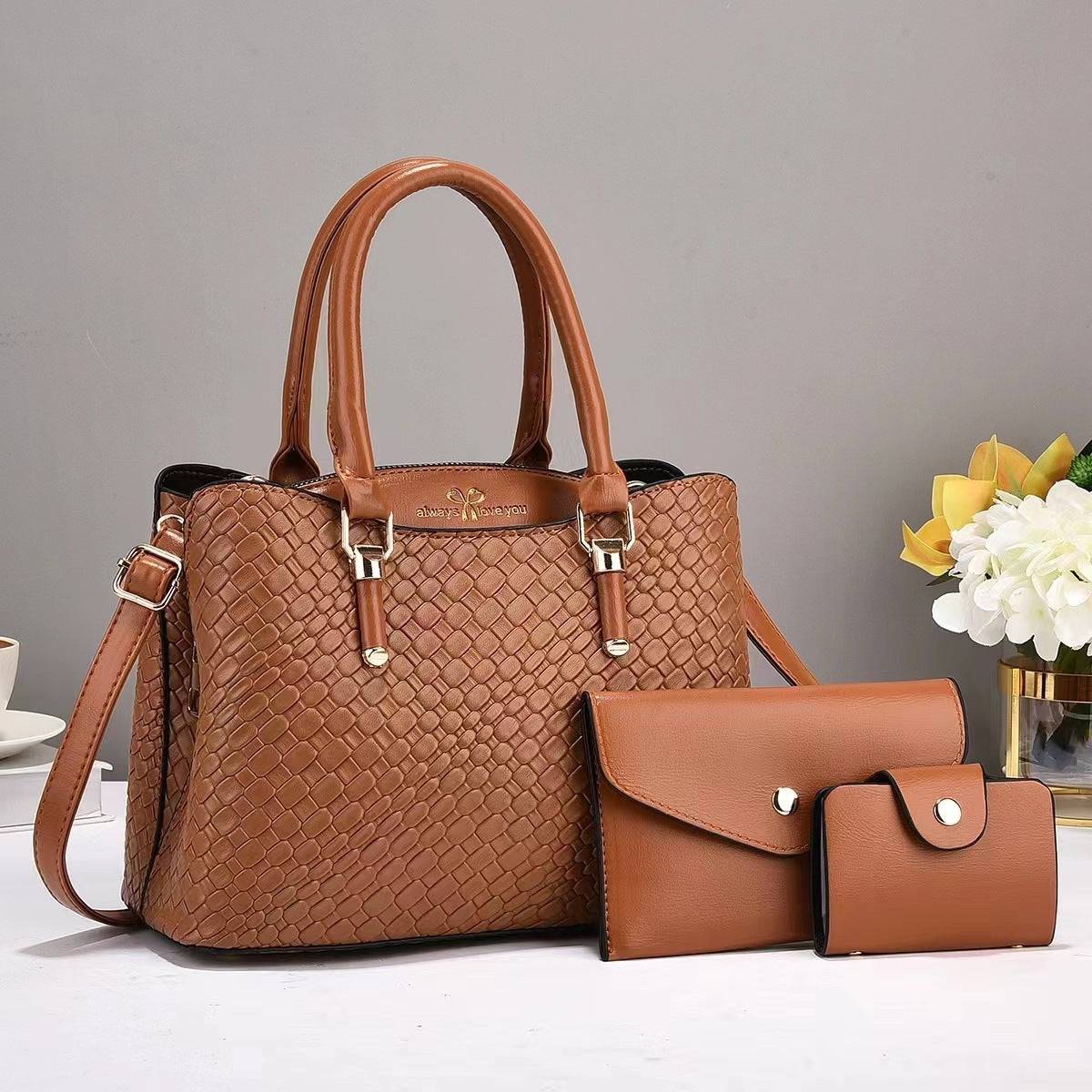 Woven Texture Three-piece Set Large Capacity One Shoulder Combination Bags - Urban Trend Fashion