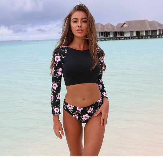 Backless Long Sleeve Bikini Swimsuit Women Sunscreen Swimwear - Urban Trend Fashion