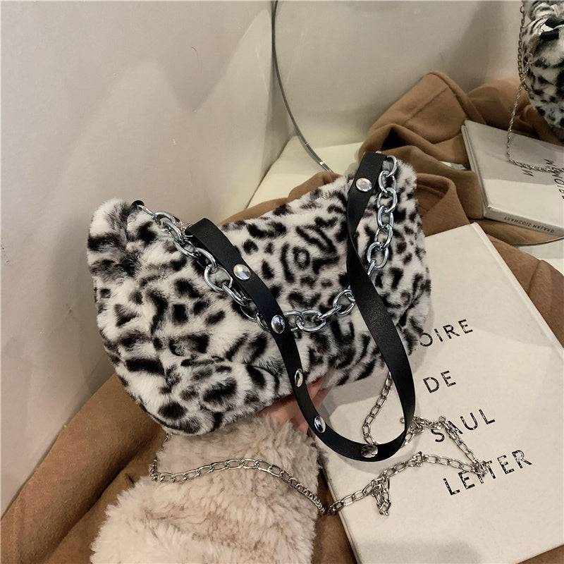 Leopard Pattern Plush Bag Personality Diagonal Women Bag Chain Bag Bag Shoulder - Urban Trend Fashion