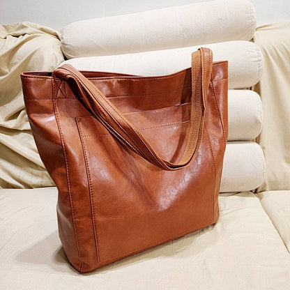 Retro Large Capacity Shoulder Bag With Big Pocket Oil Wax Leather Totes Fashion Daily Shopping Handbags - Urban Trend Fashion