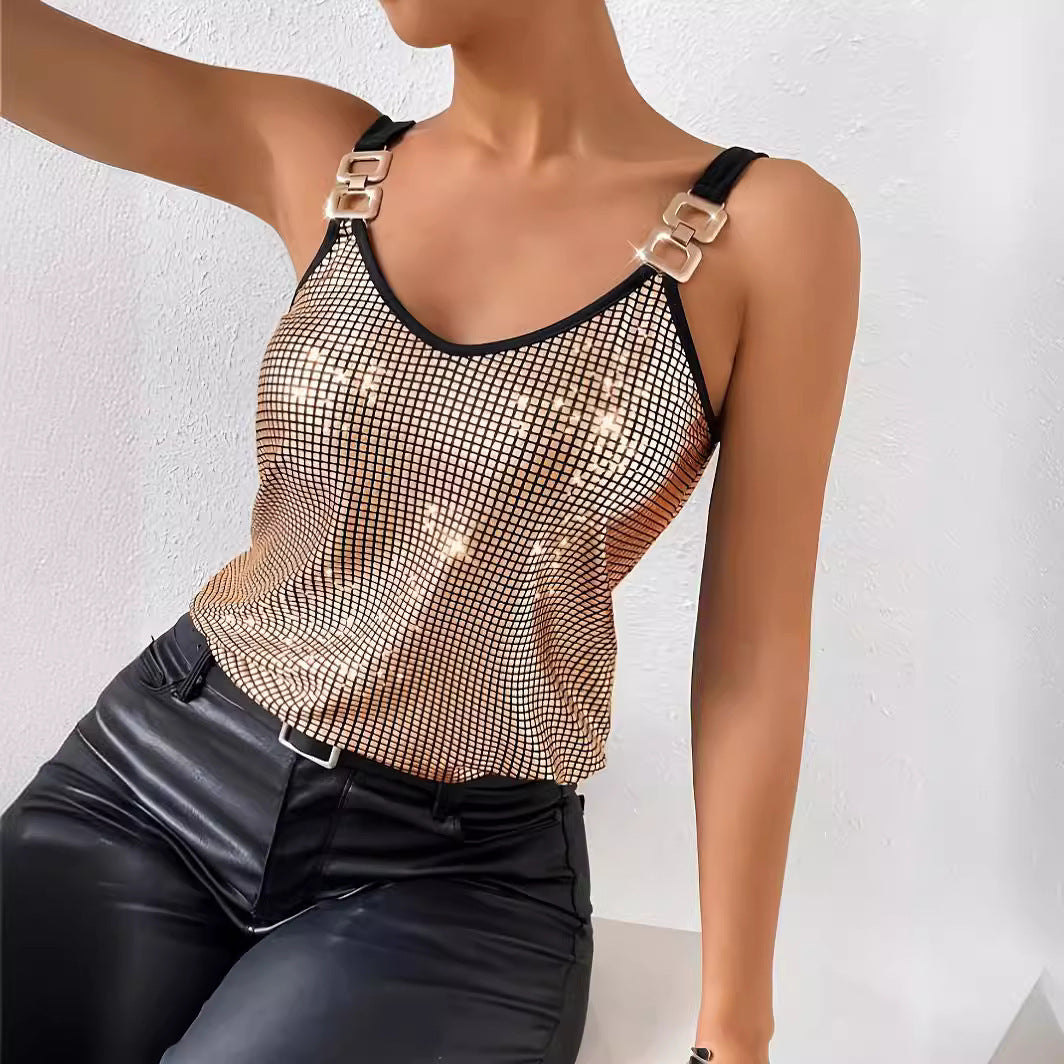 Summer Sequined Suspender Chain Vest Top Women's  Clothing