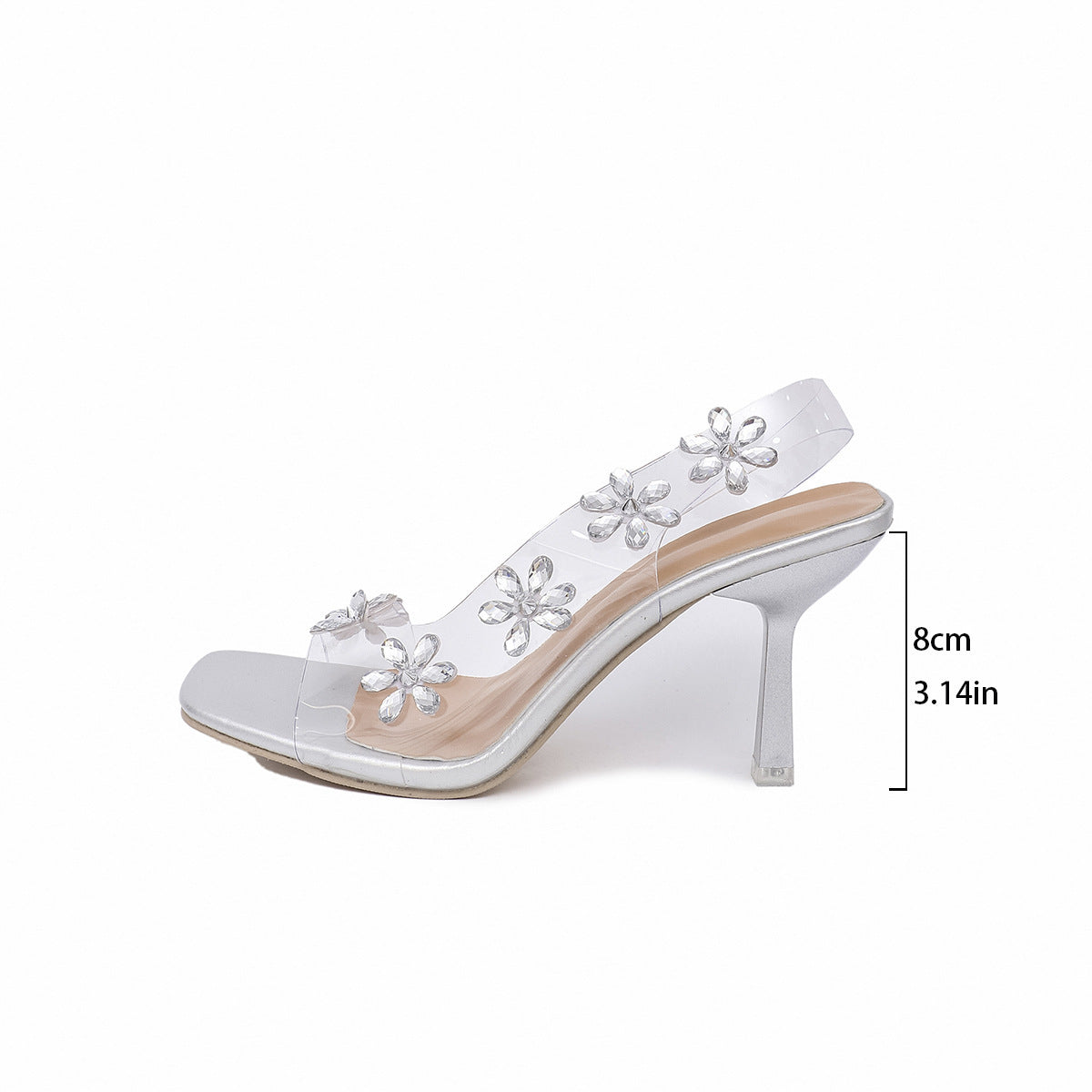 Square Toe Rhinestone Sandals With Transparent Strap Summer High Heels Shoes - Urban Trend Fashion