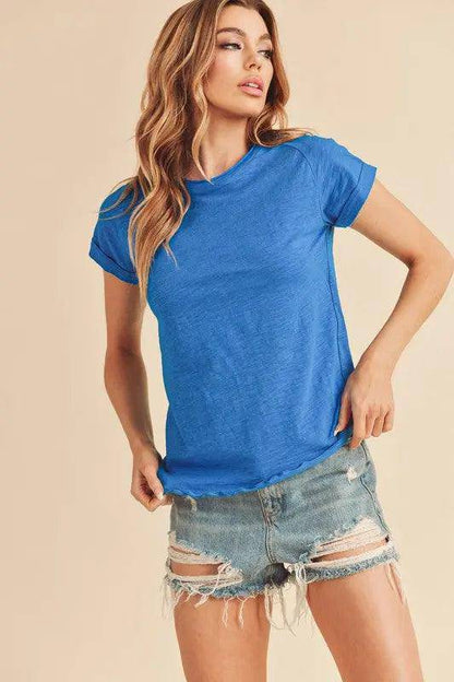 Aemi + Co Lettuce Edge Round Neck Short Sleeve T-Shirt - Urban Trend Fashion