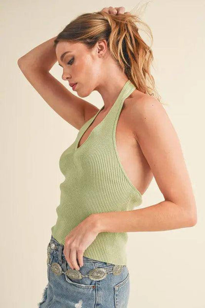 Aemi + Co Ribbed Halter Neck Cami - Urban Trend Fashion