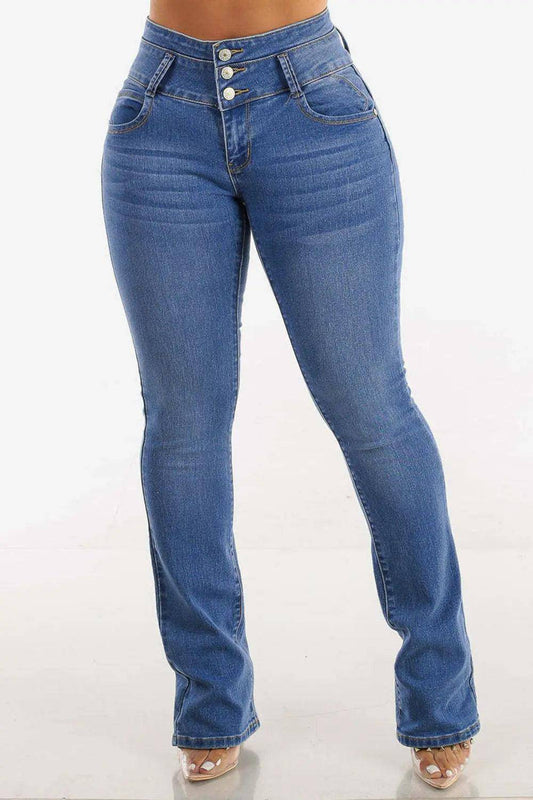 Bootcut High-Rise Buttoned Hip-Lift Jeans - Urban Trend Fashion