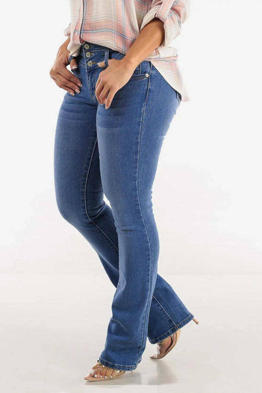 Bootcut High-Rise Buttoned Hip-Lift Jeans - Urban Trend Fashion