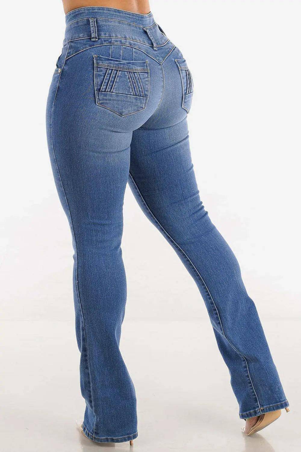 Bootcut High-Rise Buttoned Hip-Lift Jeans - Urban Trend Fashion