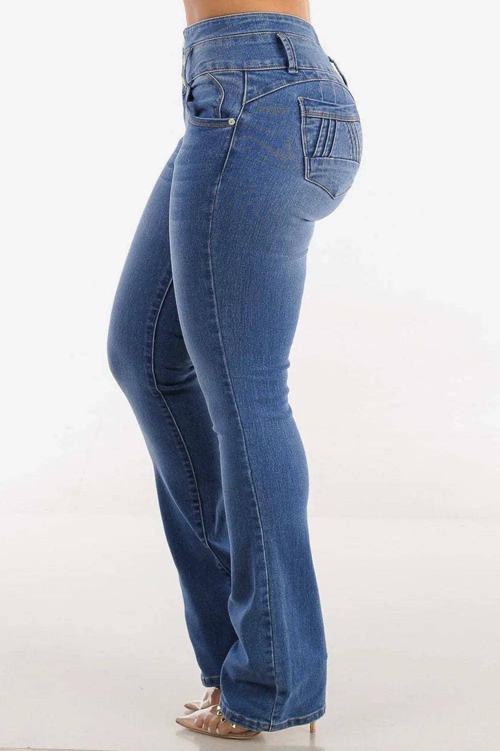 Bootcut High-Rise Buttoned Hip-Lift Jeans - Urban Trend Fashion