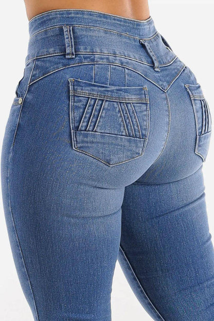 Bootcut High-Rise Buttoned Hip-Lift Jeans - Urban Trend Fashion