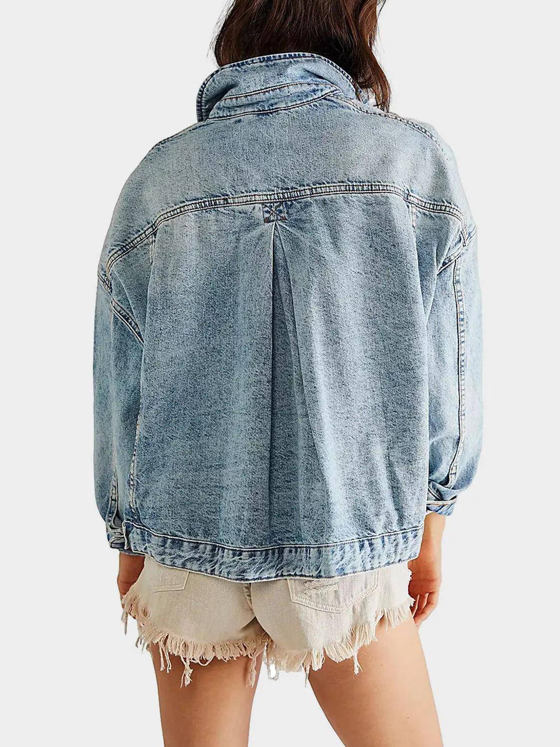 Button Up Long Sleeve Denim Jacket - Urban Trend Fashion