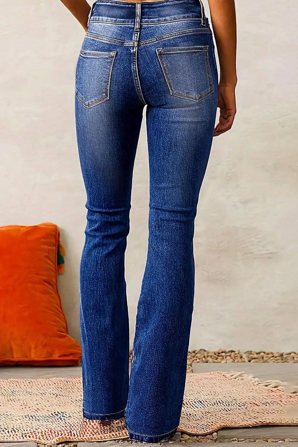 Cat Whisker Washed Bootcut Jeans - Urban Trend Fashion