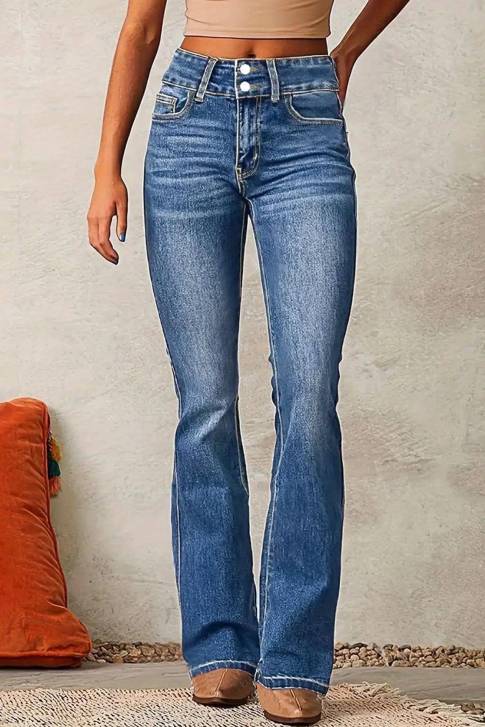 Cat Whisker Washed Bootcut Jeans - Urban Trend Fashion