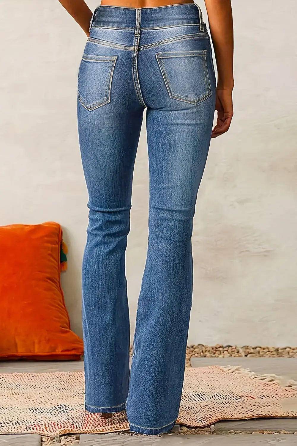 Cat Whisker Washed Bootcut Jeans - Urban Trend Fashion