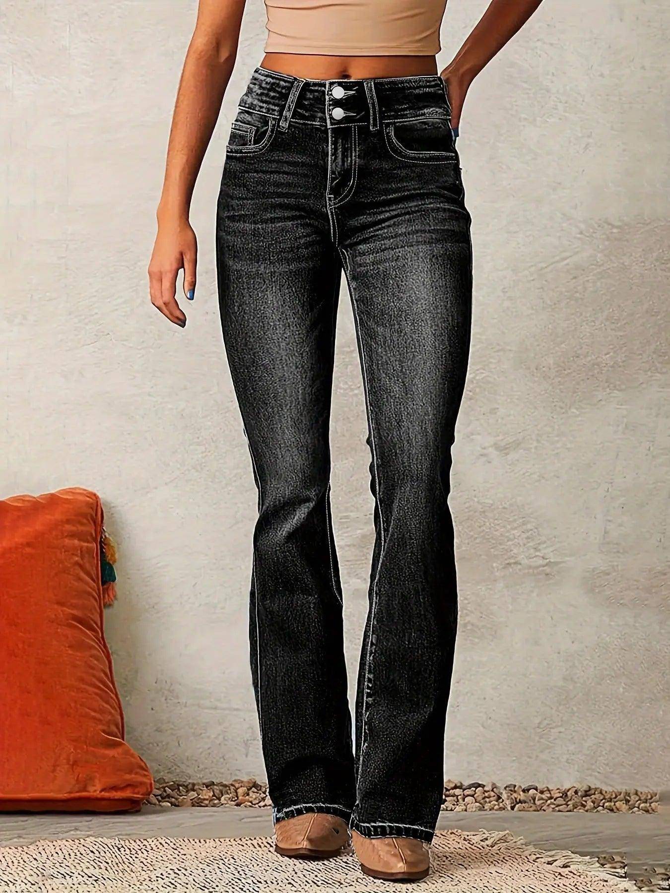 Cat Whisker Washed Bootcut Jeans - Urban Trend Fashion