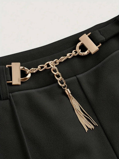 Chain Detail High Waist Pants - Urban Trend Fashion