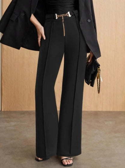 Chain Detail High Waist Pants - Urban Trend Fashion