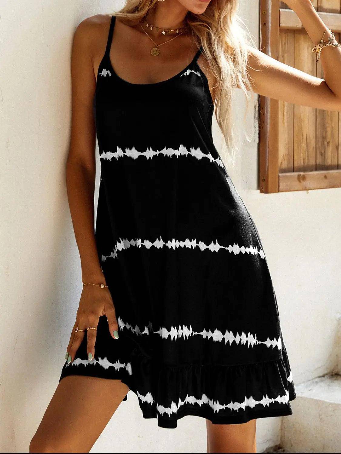 Contrast Printed Scoop Neck Mini Cami Dress - Urban Trend Fashion